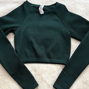 Offline by Aerie Forest Green Ribbed Long Sleeve Crop Top
